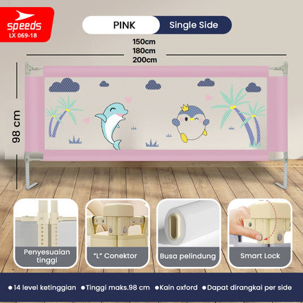 SPEEDS Baby Safety Bed Guard Baby Bedrail Fence Pagar Pengaman Pembatas Kasur Bed Rail Tempat Tidur Ranjang Bayi Balita Anak Bedguard Box 78-98cm Portable 067-18