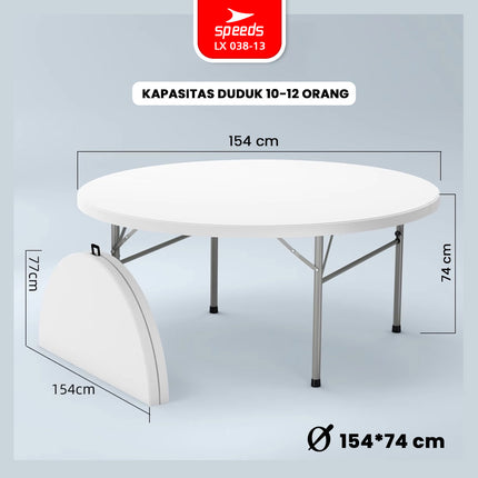 SPEEDS Meja Lipat Plastik 183x183x74cm Folding Table Lingkaran Indoor Outdoor Piknik Serbaguna Besar Meja Makan 038-15