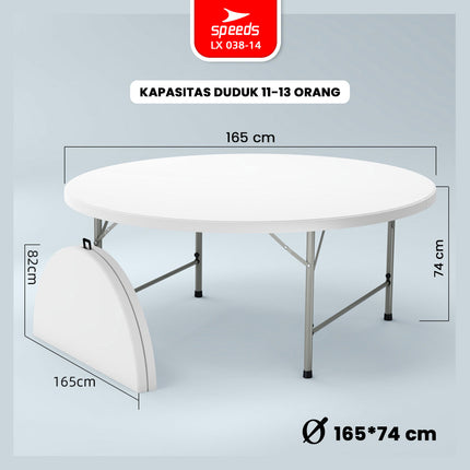 SPEEDS Meja Lipat Plastik 183x183x74cm Folding Table Lingkaran Indoor Outdoor Piknik Serbaguna Besar Meja Makan 038-15