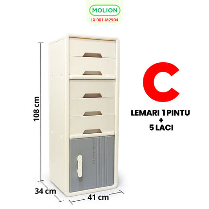 Lemari Plastik HDPE 41x31x108cm Pakaian Mainan Serbaguna Minimalis 001-M2504