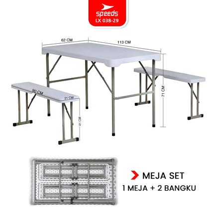 SPEEDS Meja Lipat Plastik SET 113x62x71cm Folding Table Indoor Outdoor Piknik Pameran Jualan Besar Meja Makan 038-29