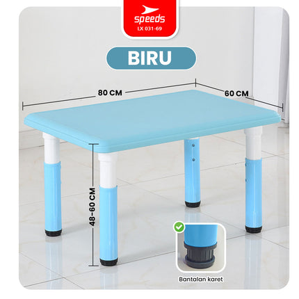 SPEEDS Meja Belajar Anak Tebal Kokoh Rectangular HDPE Kids Table Meja Persegi Panjang TK Paud Colorful Kids Table Warna Warni 031-69