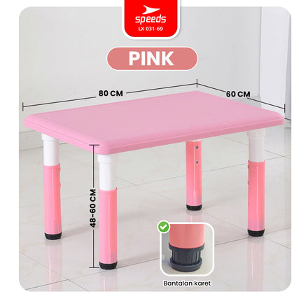 SPEEDS Meja Belajar Anak Tebal Kokoh Rectangular HDPE Kids Table Meja Persegi Panjang TK Paud Colorful Kids Table Warna Warni 031-69