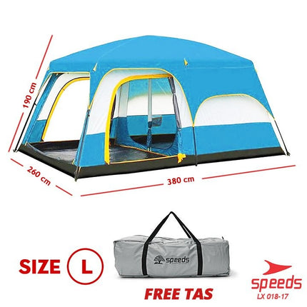 SPEEDS Tenda Camping Tenda Outdoor Camping Tent Kemping Besar 4-6 Orang Double Layer Dua Lapisan Kemah 018-17