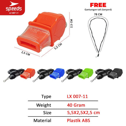 SPEEDS Peluit Wasit Pluit Treble Whistle 120db Olahraga Periwitan Sport Outdoor + Lanyard 007-11