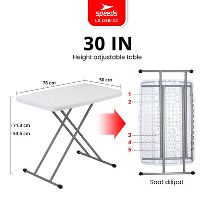 SPEEDS Plastic Folding Table 76x50x71cm Indoor Outdoor Picnic Versatile Large Ironing Table 038-22